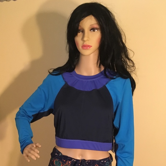 JoyLab Tops - Joy Lab Color Block Long Sleeve Crop Top Blue